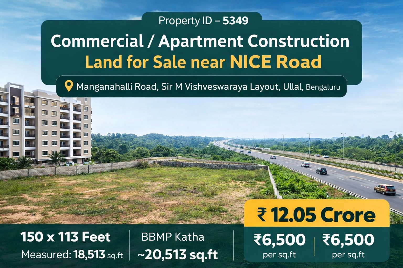 🆔 *Property ID – 5349*  🏢 *Commercial / Apartment Construction Land for Sale near NICE road*